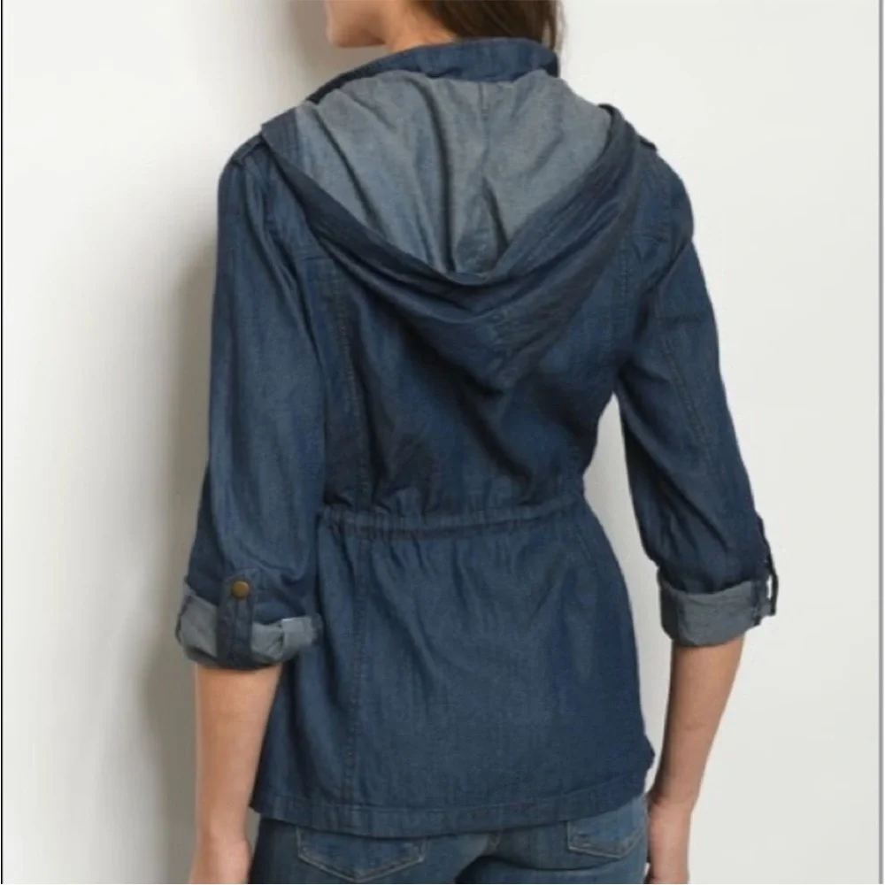 Hooded, Front Zip Denim Jacket - Picture 10 of 10